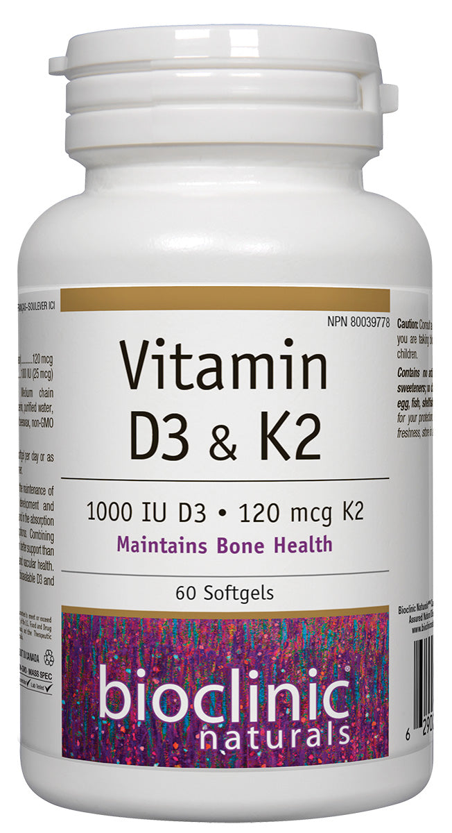 Vitamin D3 & K2 · 1000 IU D3 · 120 mcg K2 (60 Softgels)